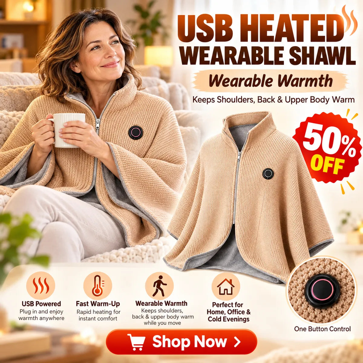 ShadeEase USB Heated Wearable Shawl ShadeEase