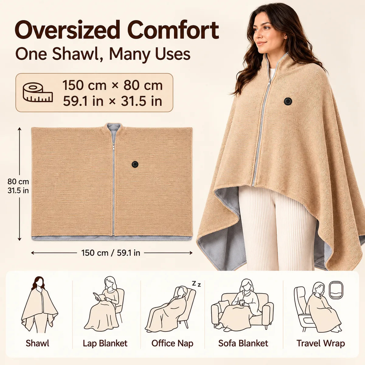 ShadeEase USB Heated Wearable Shawl ShadeEase