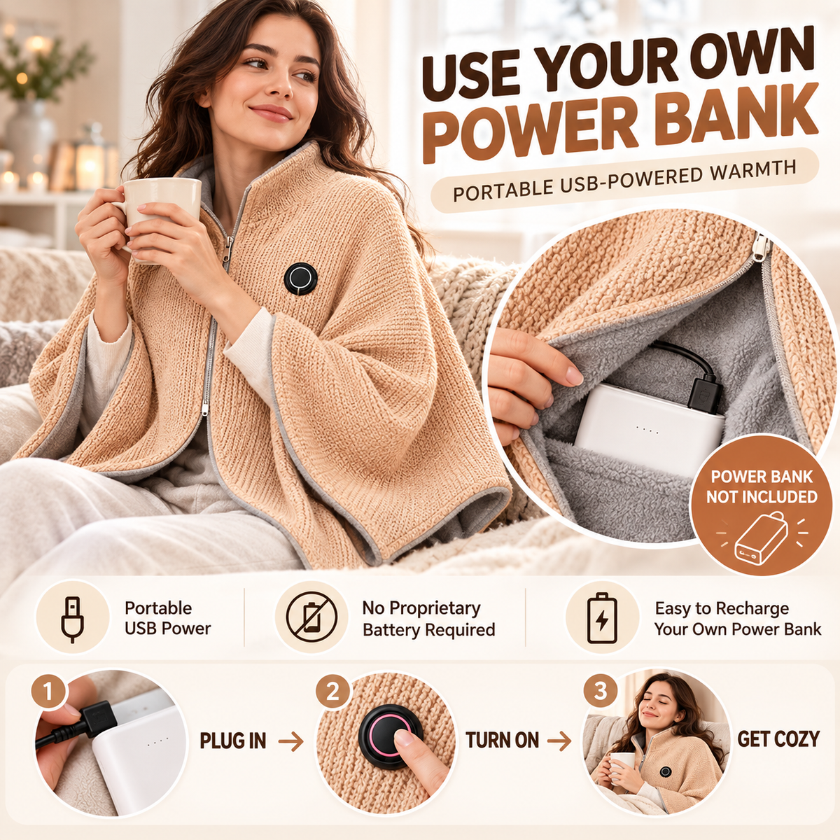 ShadeEase USB Heated Wearable Shawl ShadeEase