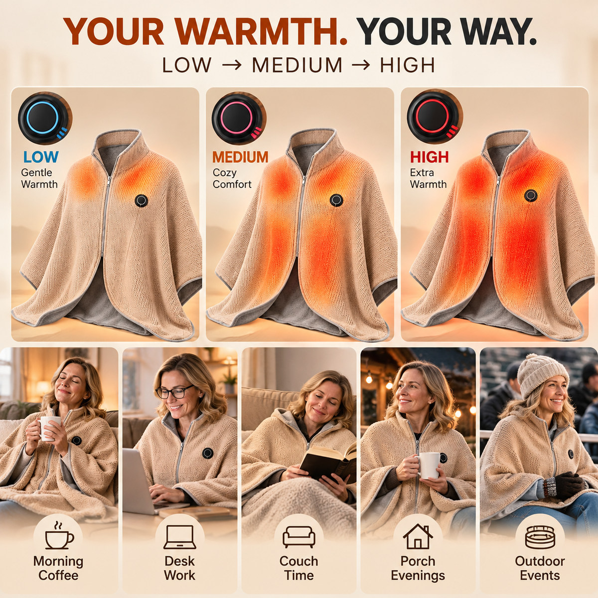 ShadeEase USB Heated Wearable Shawl ShadeEase